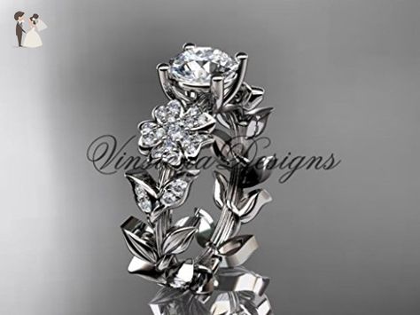 Platinum diamond leaf and vine, Cherry Blossom flower, Sakura engagement ring VD8215 - Wedding and engagement rings (*Amazon Partner-Link) Vine Wedding Ring, Flower Sakura, Floral Wedding Ring, Cherry Blossom Flower, Black Engagement Ring, Floral Engagement Ring, Yellow Engagement Rings, Flower Engagement Ring, Gold Diamond Engagement Rings