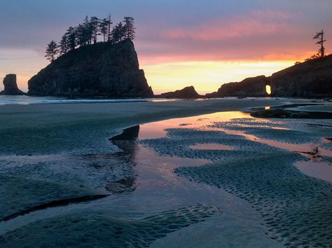 Each sandy beach has a separate trail and is a fairly easy to get to.  The three beaches are part of the Quillayute Needles National Wildlife  Refuge. First Beach, made famous from the Twilight movie sagas,  can be accessed by car. Second Beach is only a mile trek and starts at  the trailhead on the Quileute Indian Reservation. Third Beach is  a 1.6-mile trek to the beach, which can get kind of messy and slick  during stormy weather. La Push Beach, Olympic National Park Washington, Olympic National Park, Beautiful Landscapes, The Great Outdoors, Wonders Of The World, Places To See, State Parks, Beautiful Nature