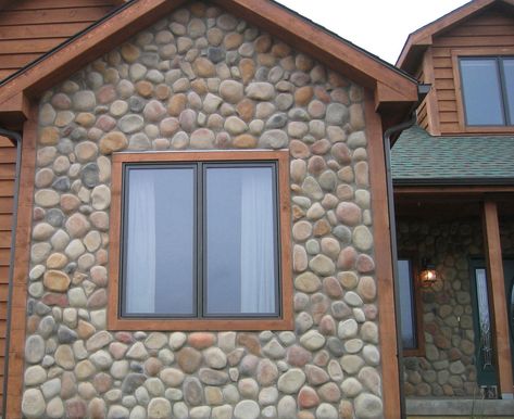 Faux River Rock Exterior, River Rock House, River Rock Wall, Accessible Homes, Rock Siding, Listen Linda, Stone Veneer Siding, Rock Panel, Faux Rock