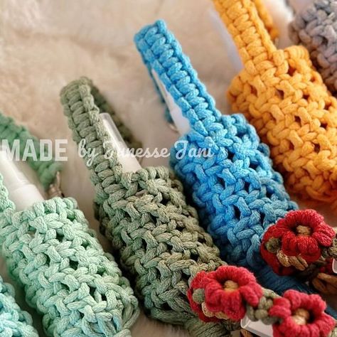 Handmade by Junesse Jani on Instagram: "First batch of macramé hand sanitizer holders done! Thank you! Need to finish 15 more by tomorrow. 😄" Hand Sanitizer Holder, December 8, Hand Sanitizer, Macrame, Thank You, On Instagram, Instagram, Macramé