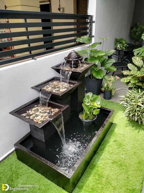 30 Creative Water Fountain Ideas for Your Home Check more at https://zugnews.com/30-creative-water-fountain-ideas-for-your-home/ Water Fountain Ideas, Mall Exterior, Frp Planters, Zen Water Fountain, Diy Wall Design, Water Fountain Design, Fountain Ideas, Diy Gazebo, Indoor Water Features