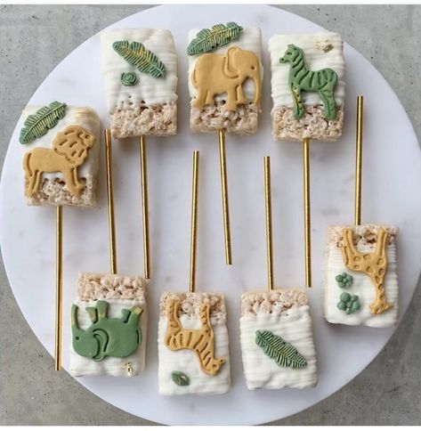 Baby Shower Jungle Theme Boy, Zoo Party Food, Cake Lollies, Rice Crispy Pops, Pretzel Knots, Safari Baby Shower Cake, Birthday Leo, Zoo Baby Shower, Safari Baby Shower Decorations