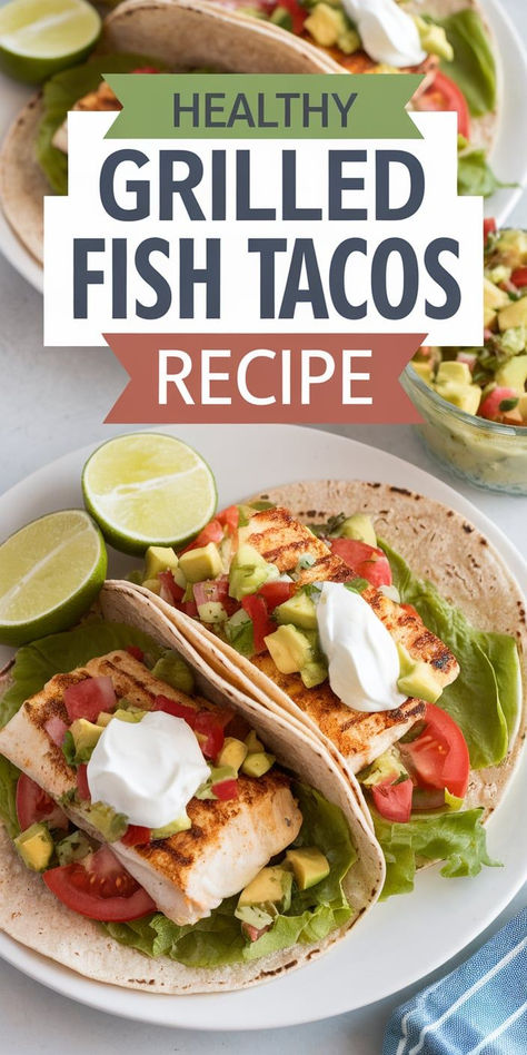 Enjoy a healthy and tasty twist on tacos with these Grilled Fish Tacos! Tender grilled fish, fresh toppings, and a flavorful sauce make for a delicious, nutritious meal. Grilled Fish Tacos, Baja Fish Tacos, Healthy Grilled, Fish Tacos Recipe, Healthy Grilling, Grilled Fish, Taco Recipes, Fish Tacos, Nutritious Meals