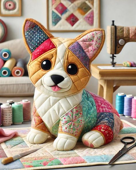 Mrs. Quilty Mrs Quilty Projects, Quilted Stuffed Animals, Fabric Animals Patterns Free Sewing, Plushie Patterns Free Templates, Corgi Quilt, Quilt Animals, Animals Sewing, Quilt Pillow Case, Dog Clothes Diy