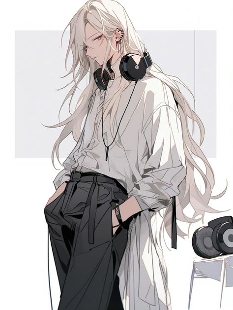 Character With Long Hair, Long Hair Drawing, White Hair Anime Guy, Anime Boy Long Hair, Anime Long Hair, Genos Wallpaper, Long White Hair, Images Disney, 캐릭터 드로잉