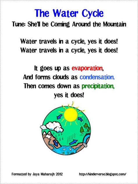 Water Songs Preschool, Water Cycle Lesson Plans, Water Cycle Chart, Anchor Chart Math, Water Cycle Song, Water Cycle Lessons, Water Cycle For Kids, Water Poems, Music And Science