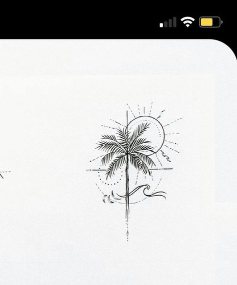 Growing Family Tattoo Ideas, Hawaii Small Tattoo, Wave And Palm Tree Tattoo Simple, Men’s Beach Tattoos, Small Hawaii Tattoos, Bahamas Tattoo, Small Tropical Tattoo, Hawaii Tattoo For Women, Palm Tree Tattoo Arm