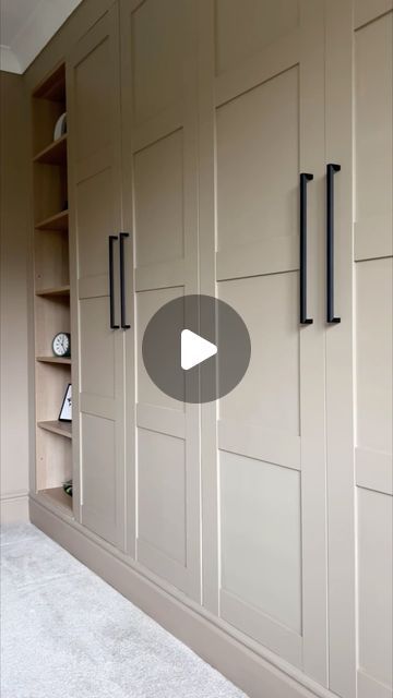 Built In Storage Doors, Laundry Room With Wardrobe, Painting Pax Wardrobe Doors, Ikea Built In Hack Pax, Pax Ikea Laundry Room, Ikea Pax Closet Hack Built Ins, Ikea Closet Inspiration, Bedroom Ikea Hacks, European Closet