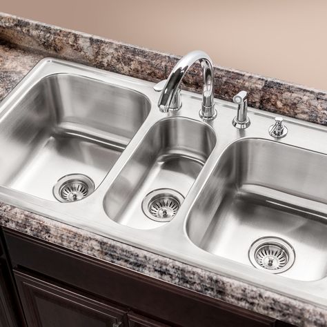 Houzer Premiere Gourmet 41.31" x 15.75 - 22" Topmount Triple Bowl Kitchen Sink Top Mount Kitchen Sink, Outdoor Kitchen Appliances, Bowl Kitchen Sink, Farmhouse Sink Kitchen, Undermount Kitchen Sinks, Bowl Sink, Kitchen Remodeling Projects, Counter Tops, Outdoor Kitchen Design