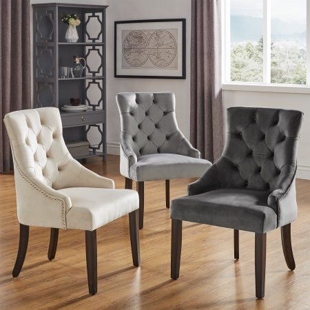 Velvet Tufted Dining Chairs, Gray Velvet Dining Chairs, Dark Grey Dining Room, Grey Dining Room Chairs, Velvet Dining Room Chairs, Classic Dining Chair, Tufted Dining Chairs, Grey Dining Room, Comfortable Dining Chairs