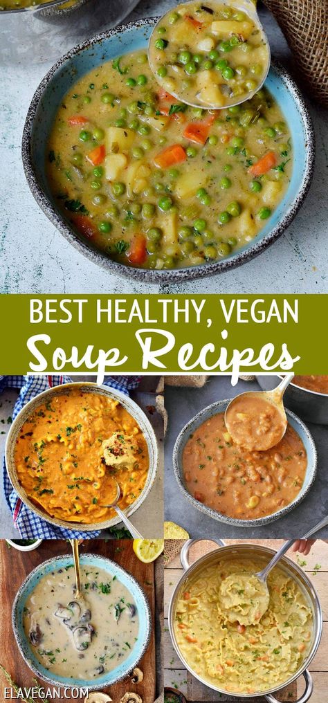 23 Vegan Soup Recipes - Elavegan Brothy Vegan Soup, Vegan Meals When Sick, Wfpb Soup Recipes, Quick Vegan Soup, Vegan Postpartum Meals, Vegan Detox Soup, Vegan Soup Recipes Healthy, Meatless Soup Recipes, Meatless Soups