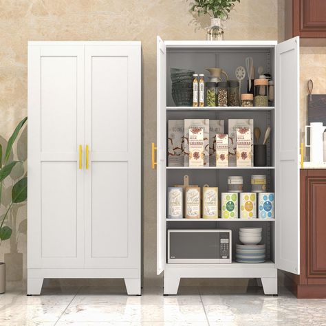 Kitchen Storage Cabinet, Kitchen Pantry Storage Cabinet with Doors and Shelves, Storage Cabinet with Adjustable Leveling Foot for Kitchen, Living Room and Dinning Room. 61.02 H (White) Storage Cabinet Kitchen, Pantry Storage Cabinets, White Pantry, Storage Cabinet With Doors, Kitchen Storage Cabinet, White Storage Cabinets, Small Kitchen Cabinets, Pantry Cabinets, Pantry Storage Cabinet