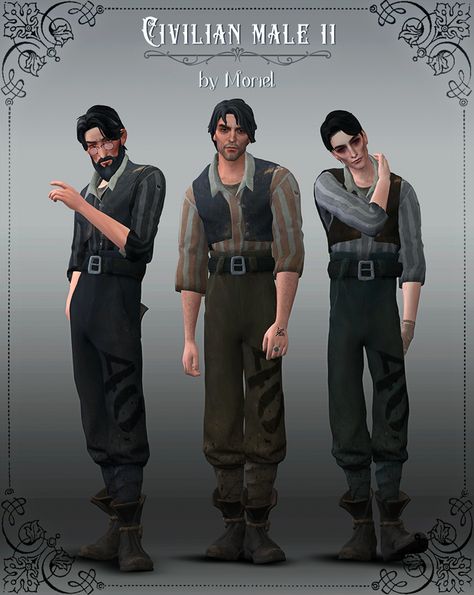 Civilian male 02 | Moriel on Patreon Sims 4 Men Clothing, Farmer Outfit, Sims Medieval, Sims 4 Traits, Trilogy Tour, Hair Male, Medieval Clothes, Pirate Outfit, Elf Clothes