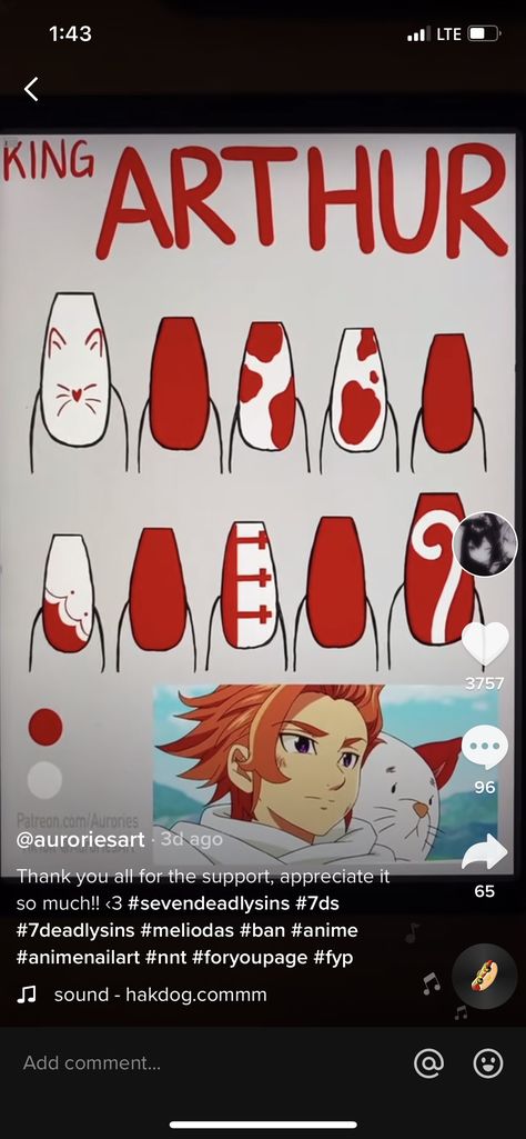 Seven Deadly Sins Nail Art, Seven Deadly Sins Nails, Demon Slayer Nails Rengoku, Seven Deadly Sins Tattoo Escanor, Wrath Makeup Seven Deadly Sins, Anime Inspired Nails Naruto, Nail Art Funky, Elizabeth Seven Deadly Sins, Anime Nail