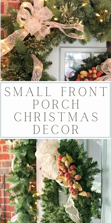 Create a festive haven with our Small Front Porch Christmas Decor ideas! Explore Cozy Holiday Porch Ideas and Outdoor Christmas Decorating Tips to transform your space. Achieve a welcoming entry with our Festive Small Porch Makeover guide, embracing Mini Christmas Front Porch charm and savvy Space-Saving Holiday Decor. Elevate your holiday style with budget-friendly touches. Cheap Christmas Porch Decorating Ideas, Hanging Porch Christmas Decorations, Christmas Ideas For Small Porch, Tiny Porch Christmas Decor, Narrow Front Porch Christmas Decor, Small Front Porch Railing Christmas Decor Ideas, Front Porch Trees Christmas, Christmas Porch Hanging Decor, How To Decorate A Small Porch For Christmas