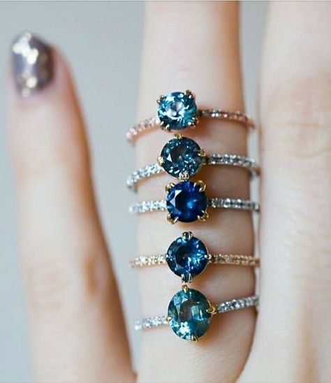 stacked sapphire engagement rings with diamond bands from S. Kind & Co Estate Diamond Jewelry, Sapphire Engagement Rings, Precious Rings, Emerald Cut Engagement, Diamond Crown, Artisan Rings, Party Nails, Sapphire Solitaire, Emerald Engagement Ring Cut