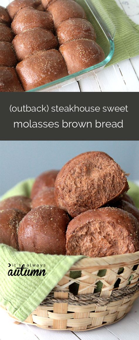 brown-bread-sweet-molasses-steakhouse-outback-copycat-recipe-dinner-rolls Outback Bread, Molasses Bread, Outback Steakhouse, Cloud Bread, Brown Bread, Bread Machine Recipes, Crumpets, Bread And Pastries, Bread Recipes Homemade