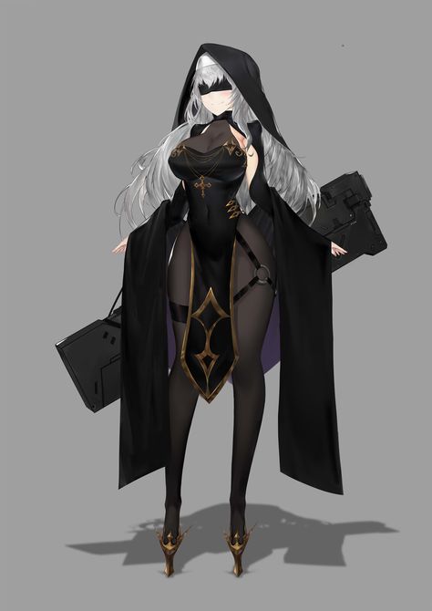 Nun Design Character, Nun Art Anime, Anime Nun Outfit, Nun Outfit Drawing, 2b Character, Nun Character Design, Streetwear Denim, 캐릭터 드로잉, Arte Fantasy