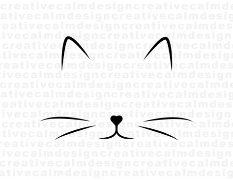 Cat Face Svg Png Pdf Jpg Digital Download Cut Cute Cat Drawing Doodles, Cat Doodle Tattoo, Cat Face Outline, Cat Face Tattoos, Cat Face Svg, Cat Face Drawing, Circle Face, Face Stencils, Cat Outline