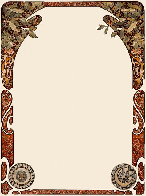 Art nouveau psd frame, remixed from the artworks of Alphonse Maria Mucha | premium image by rawpixel.com / Moss Art Nouveau Card Design, Art Nouveau Frames And Borders, Art Nouveau Background, Art Nouveau Graphic Design, Art Nouveau Border, Art Nouveau Frame, Ornamental Art, Alfons Maria Mucha, Art Nouveau Mucha