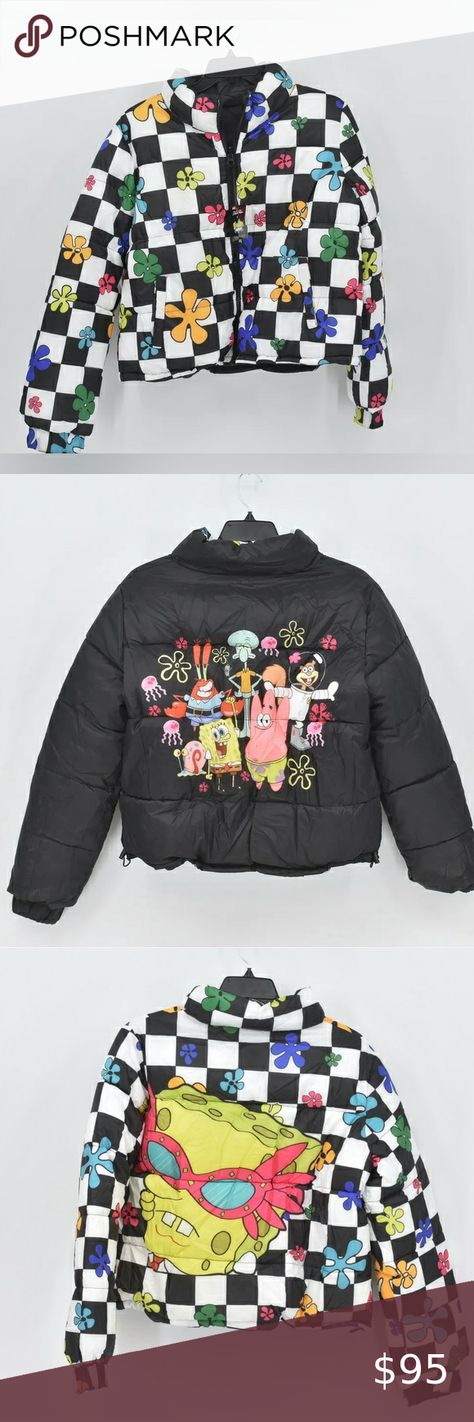 痢Women's Dolls Kill x SpongeBob Sea Smarts Reversible Puffer Jacket XXS NWT Reversible Puffer Jacket, Checkered Print, Standing Collar, Dolls Kill, Puffer Jacket, Graphic Prints, Puffer, Multi Color, Rainbow