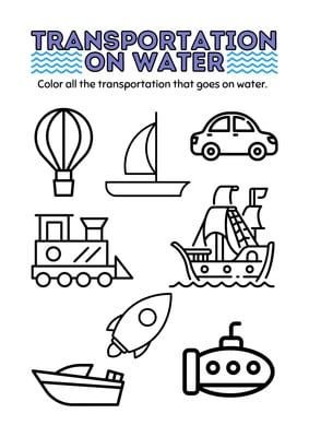 Water Transport Activities For Preschool, Water Transportation Worksheet, Water Transportation Activities, Transportation Worksheet, Shapes Worksheet Kindergarten, Transportation Activities, Worksheet Kindergarten, Activity For Preschool, Transportation Preschool