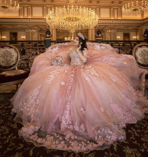 Pink Puffy Quince Dress, Quinceanera Dresses Big Puffy, Pink Quince Dress With Cape, Pink Quinceanera Dresses Off Shoulder, Huge Quinceanera Dresses, February Quinceanera Themes, Blush Pink Quinceanera Cakes, Aurora Quinceanera Dresses, Big Pink Quinceanera Dresses