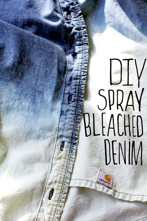 #DIY bleached #denim Use Clorox cleaning spray Bleach Jeans Diy, Flannel Shirt Refashion, Bleach Shirt Diy, Bleaching Clothes, Ropa Upcycling, Bleached Flannel Shirt, Bleached Flannel, Bleach Pen, Diy Jeans