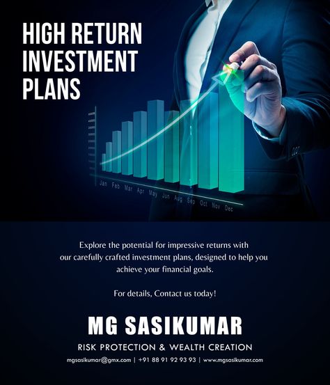 HIGH RETURN INVESTMENT PLANS Explore the potential for impressive returns with our carefully crafted investment plans, designed to help you achieve your financial goals. For details, Contact us today! Investment Ads, Investment Infographic, Wealth Creation, Best Investments, Data Analysis, Financial Goals, Financial Planning, Media Design, Social Media Design