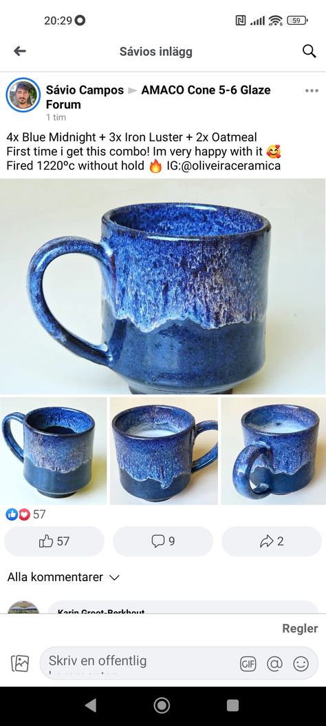 Blue Glaze Combos, Amaco Glaze Over Texture, Amaco Oatmeal Glaze, Amaco Glaze Combos, Blue Midnight Glaze Combinations, Blue Midnight Glaze, Amaco Combinations, Ceramic Glazing, Glazing Ideas