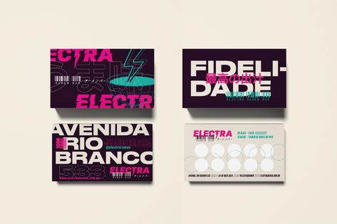 Electra Ramen Bar on Behance Cyberpunk Branding Design, Futuristic Menu Design, Neon Presentation Design, Cyberpunk Business Card, Neon Branding Design, Cyberpunk Packaging, Cyberpunk Branding, Ramen Branding, Neon Branding