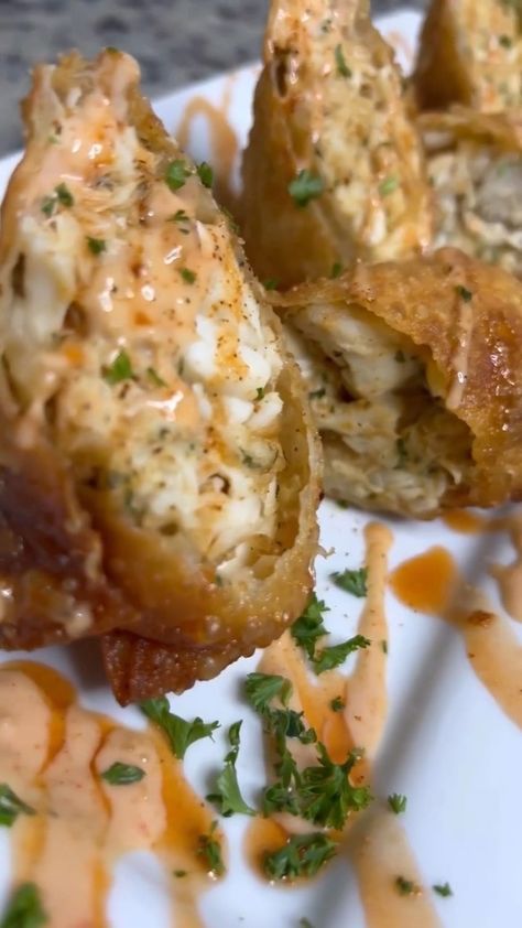 Crabcake Egg Rolls Recipe, Lump Crab Egg Rolls Recipes, Shrimp And Crab Egg Rolls, Crab Cake Egg Rolls Recipes, Crab Cake Egg Rolls, Seafood Eggrolls Recipes, Crab Egg Roll, Crab Recipes Lump, Crab Egg Rolls Recipes