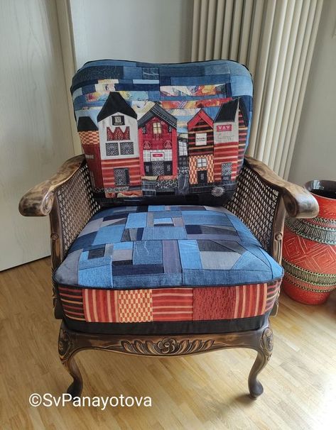 Memory Chair, Patchwork Armchair, Patchwork Furniture, Back Deck, Quilt Sewing, Repurpose, Art Quilts, Quilting, Upholstery