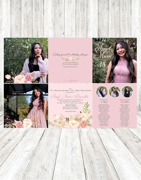 Angel's 18th Birthday Debut Rose Gold Floral Themed Invitation, USA - Invitations by Dianne Tan - Philippines Debut Invitation Ideas Free Printable, Pink Debut Invitation, Debut Caption Ideas, Invitation Card Design Debut, 18th Debut Invitation Ideas, Invitation Card For Debut, 18th Birthday Invitation Card Ideas, Debut Invitation Layout Background, Debut Design Ideas