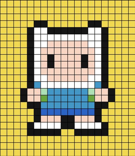 A pixel art template of Finn the human from Adventure Time the cartoon programme (show for Americans). Adventure Time Crochet, Art Adventure Time, Adveture Time, Pearl Beads Pattern, Easy Pixel Art, Perler Art, Pixel Art Templates, Pixel Drawing, Pixel Crochet