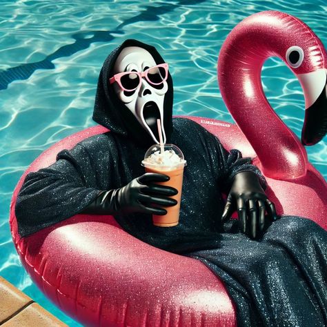 Spooky Season Profile Pictures, Pink Slasher Aesthetic, Ghostface Christmas, Pink Ghostface, Sam Core, Ghostface Aesthetic, Spooky Summer, Cartoon Rappers, Shooting Ideas