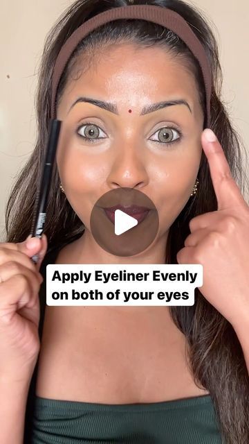 Dipti Kenekar on Instagram: "Try this to apply Identical eyeliner on both eyes✌🏾 Follow me @diptisenthil for easy makeup tips✨  @nyxcosmetics epic liner  . . . . . . #ultabeauty #brownskingirls #makeupforbrownwomen #nycblogger #newyorkmakeupartist #makeuphacks #indianmakeupartist #makeuptutorial #indianwedding #brownskinlipstick #njmakeupartist #kareenakapoor #makeuptransformation #brownskinmakeup #bollywood #glow" Indian Eyeliner Look, Easiest Way To Do Winged Eyeliner, Tiny Winged Eyeliner, Easy Winged Eyeliner For Beginners, Eyeliner Tips For Beginners, Eyeliner Hacks For Beginners, Easy Eyeliner Tutorial, Cat Eyeliner Tutorial, Eyeliner Under Eye