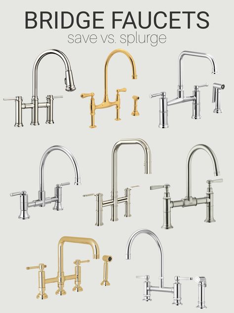 Looking for a kitchen bridge faucet? I’ve rounded up some of my favourite save and splurge options, including the faucet we selected to install in our new modern farmhouse kitchen! Bridge Faucet Kitchen - Kitchen Faucets Farmhouse - Kitchen Faucet Ideas Kitchen Bridge Faucets, Kitchen Faucets 2024, Farmhouse Kitchen Faucet Ideas, Polished Nickel Kitchen Faucet, Modern Farmhouse Bungalow, Kitchen Faucets Farmhouse, Kitchen Faucet Ideas, Polished Nickel Kitchen, Bridge Faucet Kitchen