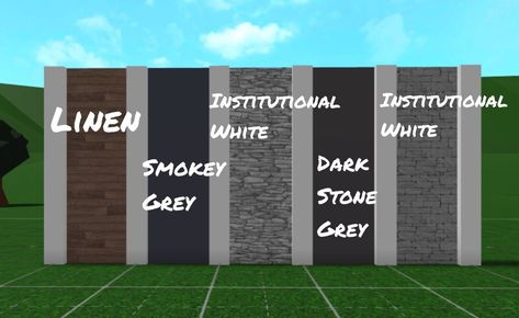 Bloxburg Wall Palette, Modern Bloxburg Color Palette, Bloxburg Rustic Color Schemes, Roblox Bloxburg House Color Schemes Exterior, Blocksburg House Color Schemes, Bloxburg Modern Colour Schemes, Bloxburg House Wall Colours Exterior, Bloxburg Realistic Color Palette, Modern Colour Scheme Bloxburg