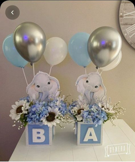 Elephant Baby Shower Centerpieces, Elephant Centerpieces, Baby Shower Table Centerpieces, Boy Baby Shower Centerpieces, Peanut Baby Shower, Elephant Baby Shower Decorations, Elephant Baby Shower Boy, Idee Babyshower, Elephant Baby Shower Theme