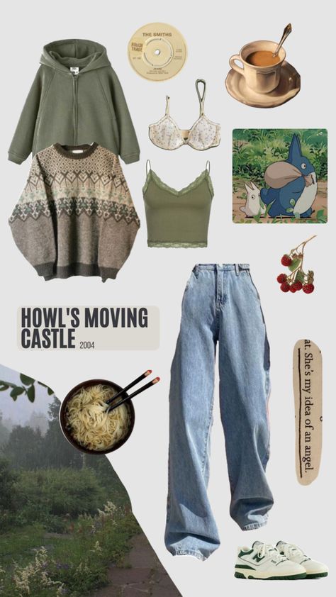 #outfitinspo #movies #nature #vibes #vintage #studioghibli #studioghibliaesthetic #aesthetic #cottagecore #comfy #green Comfy Cute Clothes Aesthetic, Casual Nature Outfits, Green Based Outfits, Lazy Cottagecore Outfits, Baggy Cottagecore Outfits, Cottagecore Aesthetic Outfits Casual, Green Nature Outfit, Vintage Comfy Outfit, Ghibli Outfits Aesthetic