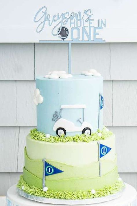 Smash Cake Golf Theme, Hole In One Golf Cake, Golf Themed First Birthday Cake, Golf Themed 1st Birthday Cake, Golf Theme Birthday Cake, Golf 1st Birthday Cake, First Birthday Golf Cake, Toddler Golf Birthday Party, Golf Themed 1st Birthday Party