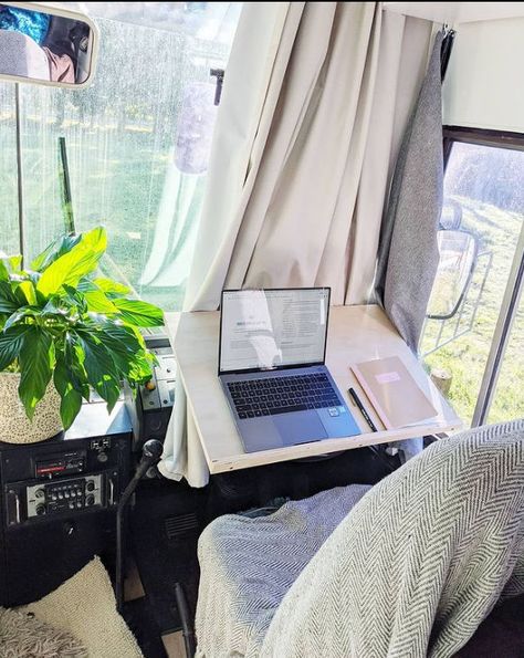 To get you started in your camper van office planning process, here are some camper van office ideas that we have gathered just for you. Camper Van Office Ideas, Van Office, Office Ideas For Work, Van Organization, Van Bed, Small Workspace, Convertible Bed, Mobile Office, Folding Desk