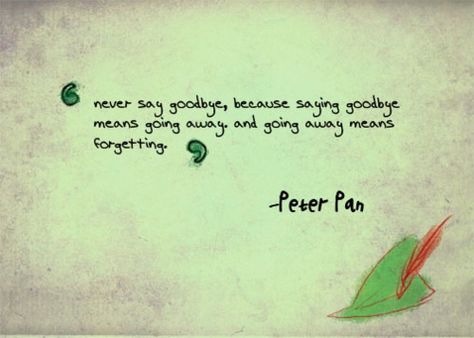 One of my all time favorite quotes <3 Peter Pan Quotes, Goodbye Quotes, Never Say Goodbye, Memory Wall, Good Bye, Life Quotes Love, Up Book, Saying Goodbye, Disney Quotes