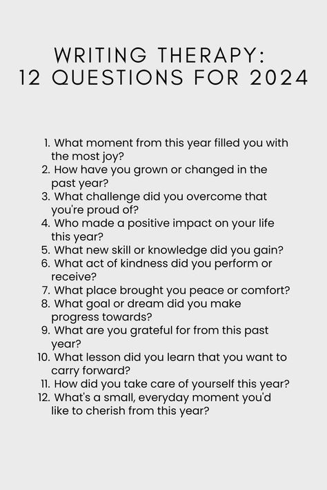 Transform your 2024 with our Writing Therapy: 12 Questions guide. Get your life together through powerful self-reflection questions designed for clarity and goal-setting. Simple prompts to help you reflect, reset, and create positive change. Start now! Goal Reflection Questions, 2024 Review Questions, Vision Board Reflection Questions, New Years Reflection Activities, Therapy Discussion Questions, Life Review Questions, Self Reflection Prompts, 2024 Reflection Prompts, 2024 Reflection Questions