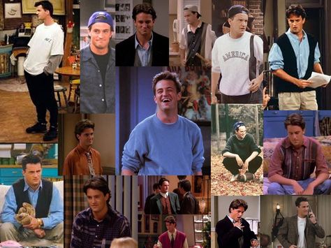 my favourite chandler outfits Chandler Bing Season 1 Outfits, Friends Outfits 90s Chandler, Friends Outfits 90s Joey, Joey Friends Outfits, Friends Outfits Chandler, Chandler Friends Outfits, Chandler Bing Fashion, Chandler Bing Outfit Ideas, Chandler Bing Style