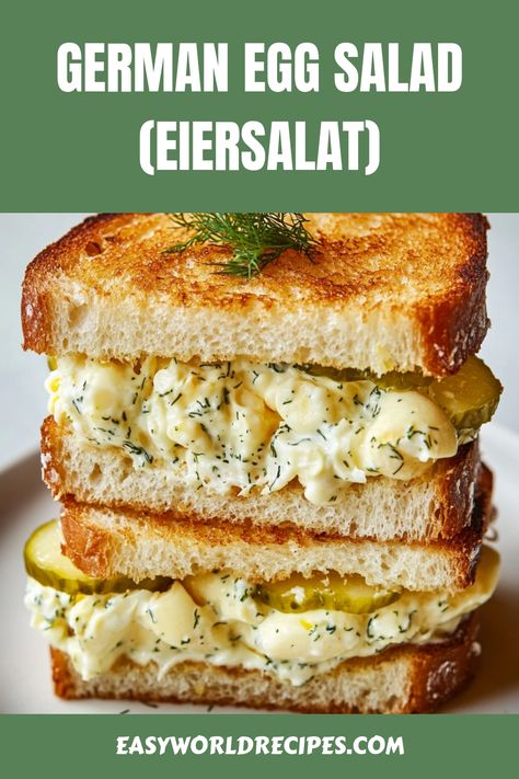 Learn how to make traditional German Egg Salad (Eiersalat), a creamy, flavorful dish that’s perfect for sandwiches or as a side dish. This easy recipe combines hard-boiled eggs, creamy mayonnaise, and simple seasonings for an authentic German-style egg salad. It’s quick to prepare and perfect for gatherings, picnics, or everyday meals! Eggs Salad Sandwich, German Lunch Ideas, How To Make Egg Salad, Ham Side Dishes Easy, Egg Salad For One, Salted Egg Recipe, Egg Salad With Dill, Egg Salad Recipes, German Potato Salad Recipe