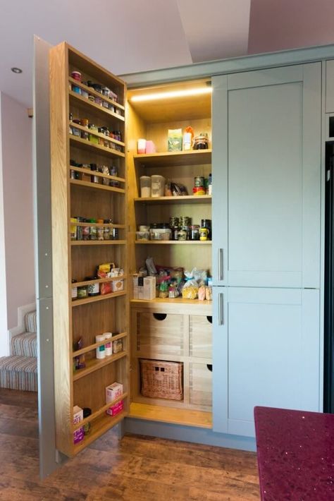 Pantry Cupboard Designs, Freestanding Kitchens, Larder Cabinet, Organic Kitchen Design, Sewing Cupboard, Pantry Larder, Island With Sink, Freestanding Pantry, Sustainable Kitchen Design