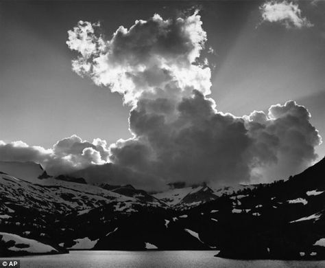 The genuine article: Adams' 1934 photograph 'Thundercloud, Ellery Lake, High Sierra, California'. Experts say Adams' negatives are almost worthless since most of his creativity was down to how he produced photos in the darkroom Sketch Techniques, Ansel Adams Photos, Crazy Weather, Cloud Formations, Pretty Nature, Outdoor Photographer, Black And White Landscape, Philadelphia Museum Of Art, Photography Landscape