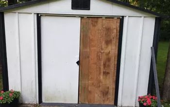 How do I replace metal sliding doors on shed? | Hometalk Metal Shed Door Ideas, Metal Shed Doors, Shed Doors Diy, Diy Shed Door, Steel Shed Ideas, Old Metal Shed Makeover Ideas, Metal Shed Ideas, Metal Shed Makeover Exterior, Metal Shed Makeover